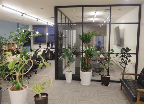 観葉植物が並ぶ株式会社カラー 京都ショールームの内装写真