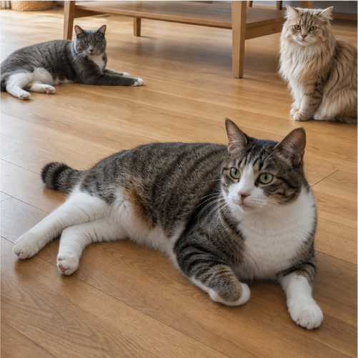 理由②：シニア猫・多頭飼い・体重のある猫がいる｜猫にフロアコーティングは必要？爪傷・吐き戻し対策と種類の選び方