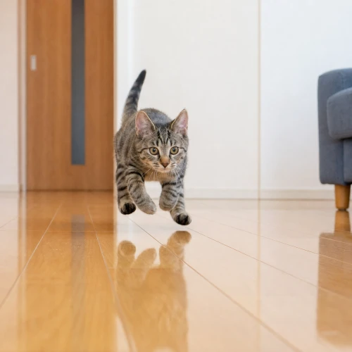 ポイント1：安全に走れる床に！ 愛猫のスリップを防止。
